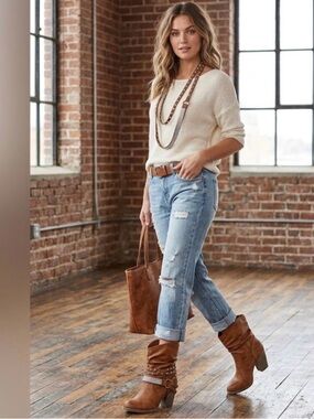 Daisy Fuentes, Sz 5.5 Brown Boots, Booties Western style Rhinestone accents.